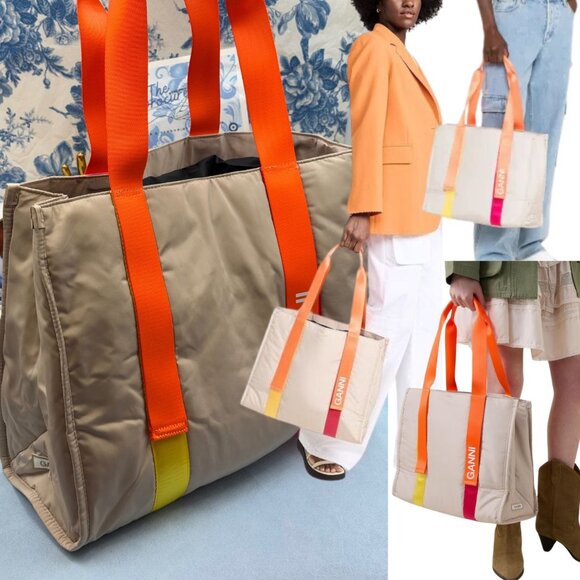 Ganni Handbags - 🆕 GANNI 🧿 NWT Medium Recycled Tech Tote, Tan & Orange